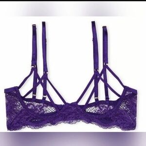 Victoria's Secret Very Sexy Strappy Fishnet Lace Open Cup Demi Bra Purple medium